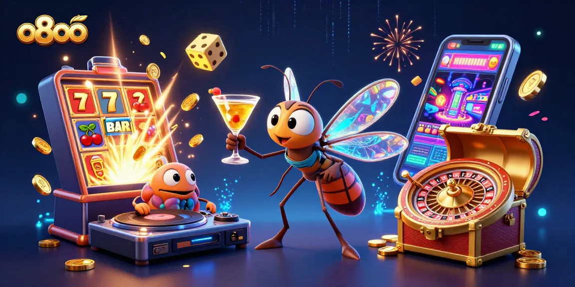 Experience exciting gameplay at o8oo with a dynamic casino scene featuring unique characters and vibrant elements.