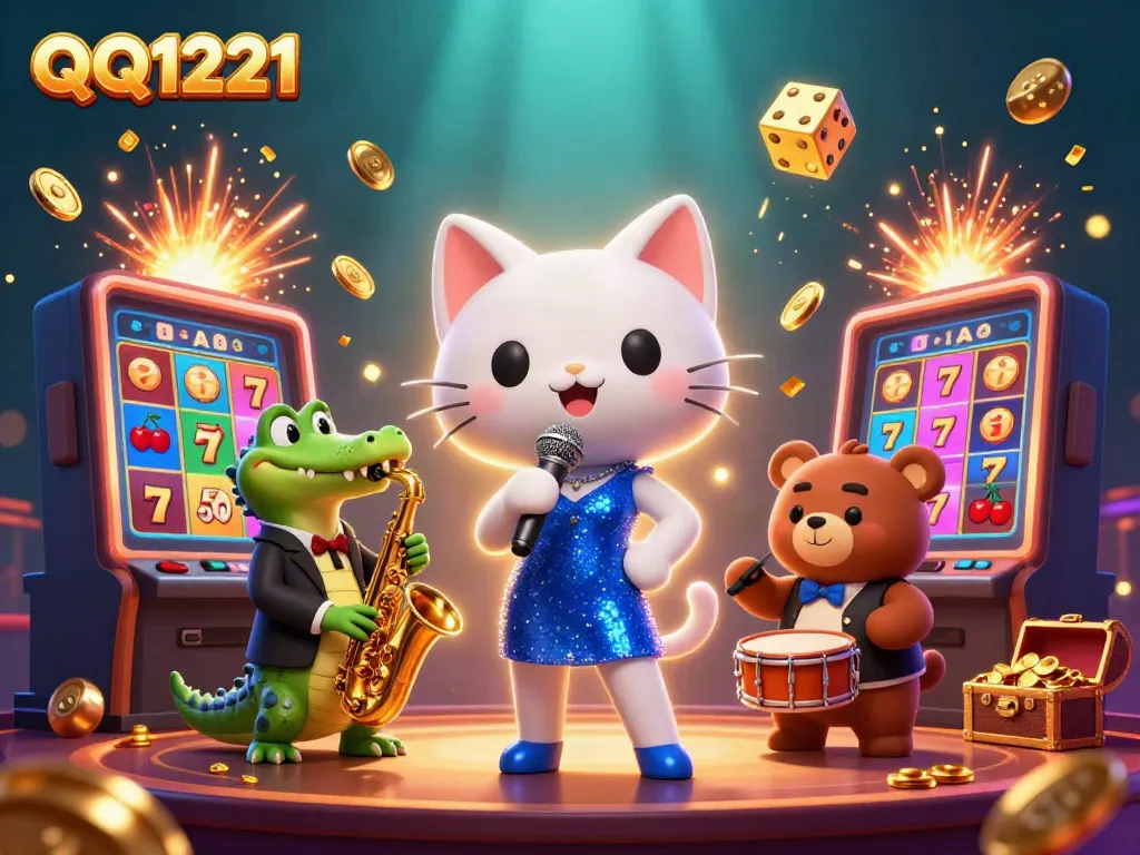 Spin and win with QQ1221, featuring vibrant casino characters in an exciting atmosphere.