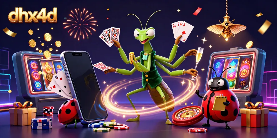 dhx4d merayakan kemenangan dengan ilustrasi kasino memperlihatkan karakter kuat di tengah permainan