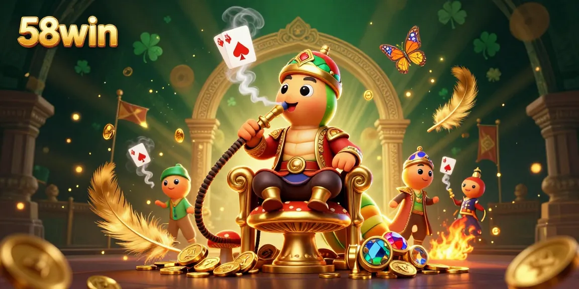 Engage with 58win's vibrant universe where a magical caterpillar reigns over exhilarating gaming, symbolizing big wins.