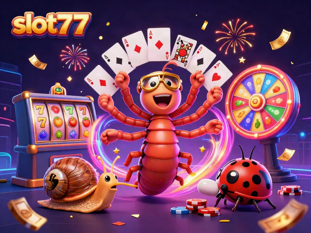 Menangkan hadiah besar dengan slot777 dan simbol keberuntungan dalam ilustrasi kasino 3D yang bersemangat.
