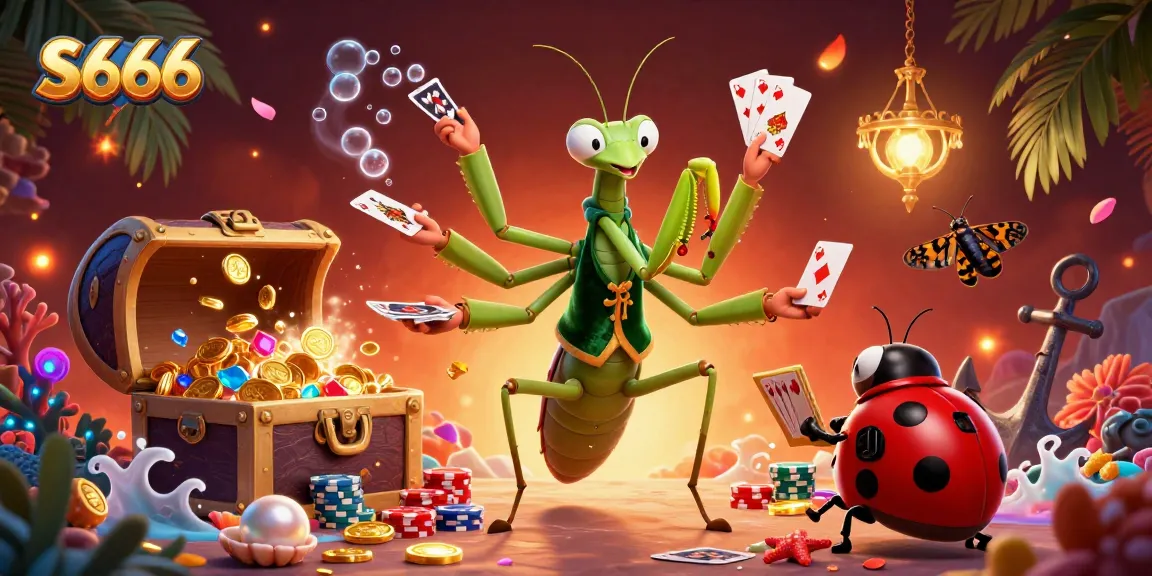 S666 delights players in a vibrant casino scene with exciting card games and treasures.
