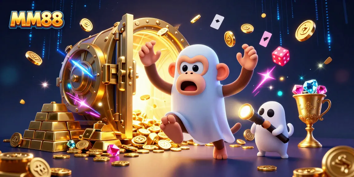 Experience the excitement of MM88 in a vibrant haunted casino scene with golden treasures.
