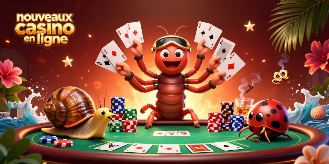 Les nouveaux casinos en ligne présentent une illustration dynamique avec un millipède dealer, un escargot et un mille-pattes.