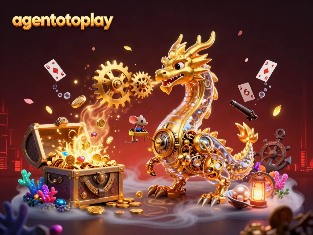 Experience thrilling action with agentotoplay featuring a golden dragon and underwater treasures in a dynamic scene.