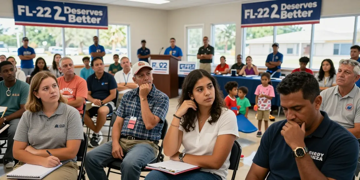 Casey Askar engaging with voters at a FL-22 town hall meeting, showcasing community involvement.