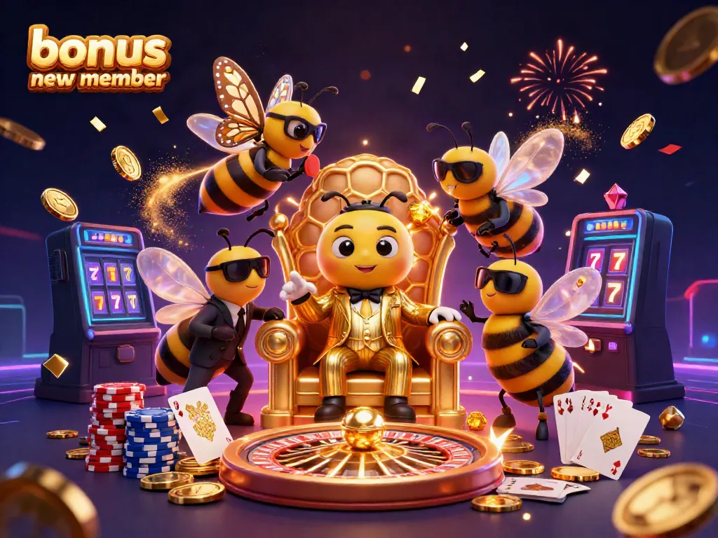 Experience the excitement of a bonus new member offering in a vibrant 3D cartoon casino scene.
