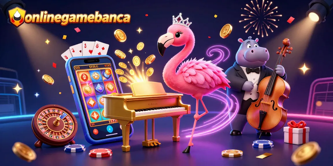 Experience onlinegamebanca's thrilling casino scene with vibrant characters and games in action.