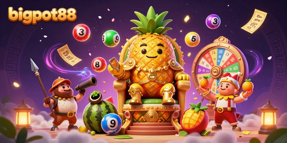 Join the excitement at bigpot88 with the golden pineapple king in a vibrant casino scene full of winning chances.