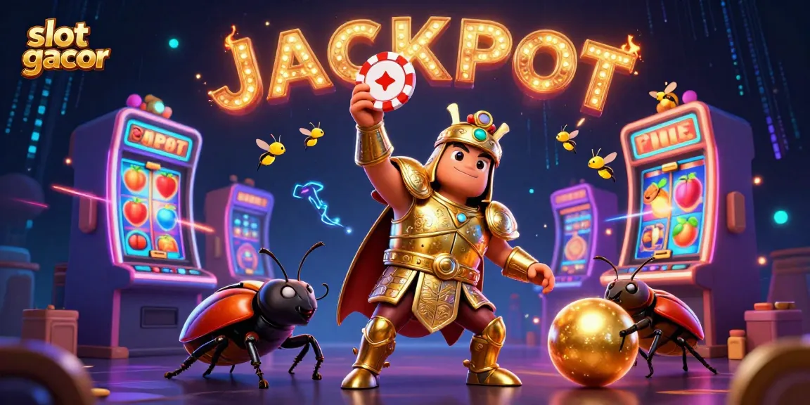 Experience slot gacor excitement with 3D hercules beetle and vibrant casino elements.