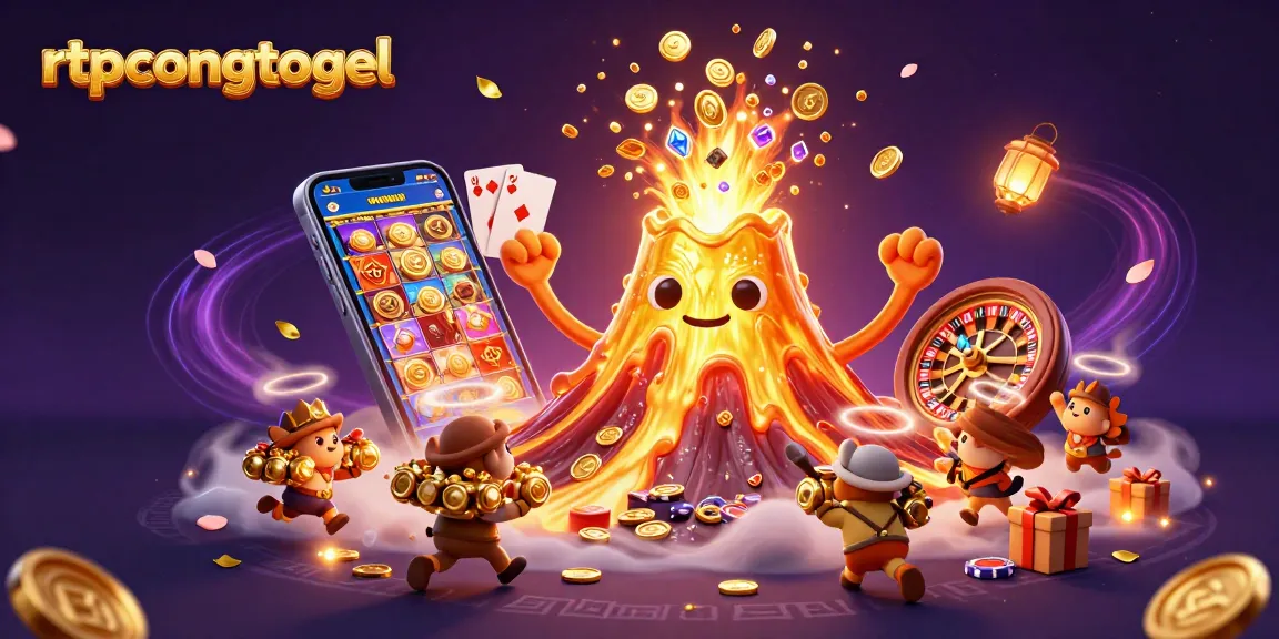 Experience rtpcongtogel with vibrant treasure-filled volcano and casino elements in a dynamic scene.