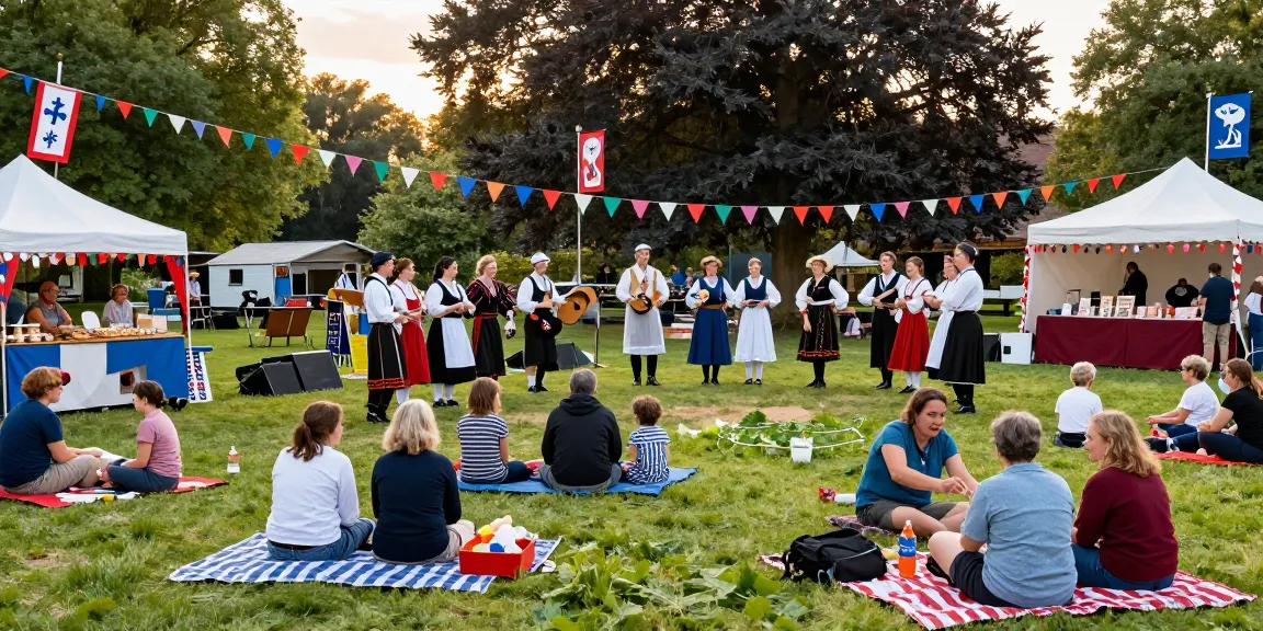 Festival attendees enjoy traditional Breton culture and activities at a lively outdoor event featuring vibrant decorations and performances, introducing the keyword เกมสล็อต in context.