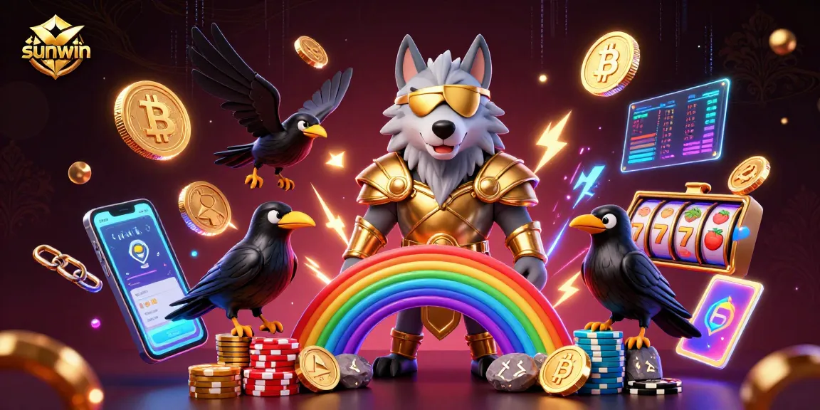 Play slots with sunwin’s unique 3D Norse characters and glowing crypto elements in a vibrant casino.