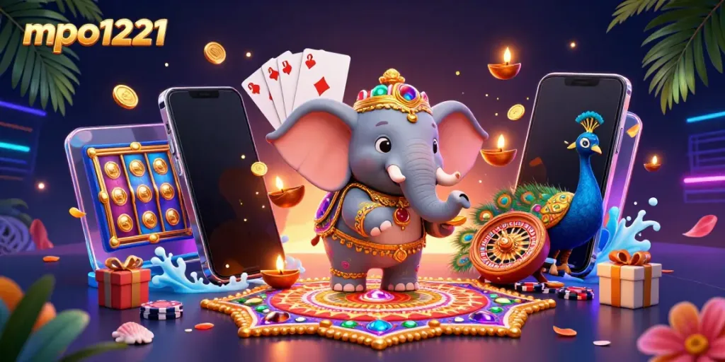 Experience the rich colors and joyful themes of mpo1221 in this vibrant casino illustration, showcasing dynamic elements.