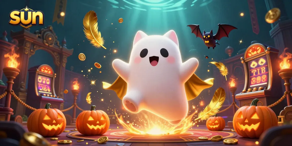 Win big at sun-themed slots with a dynamic ghost cat and vibrant casino elements.