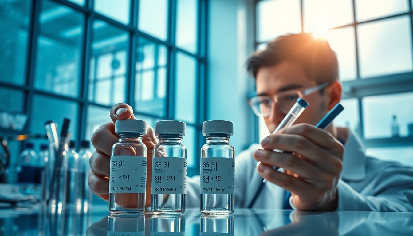 Examine SS31 peptide buy in a modern lab with vials and scientific equipment.
