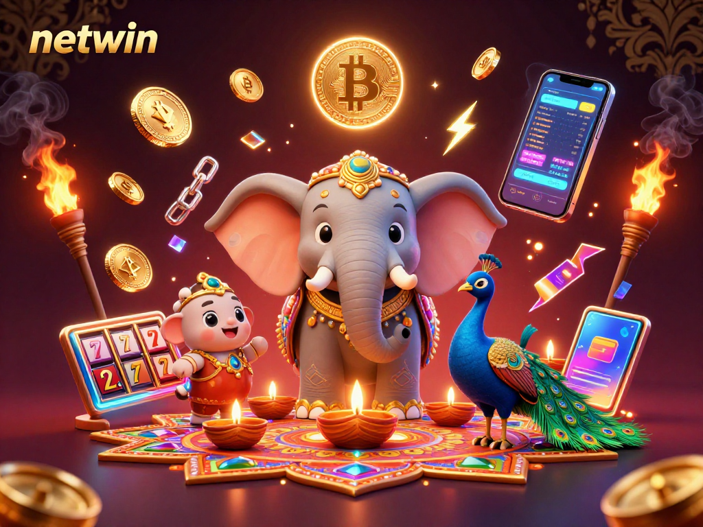 Engage with Netwin's vibrant online gaming world, featuring colorful characters and dynamic crypto elements.