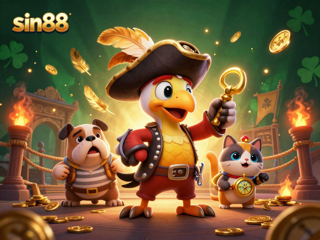 Experience exciting gaming at sin88 with a vibrant pirate-themed scene full of action and treasures.