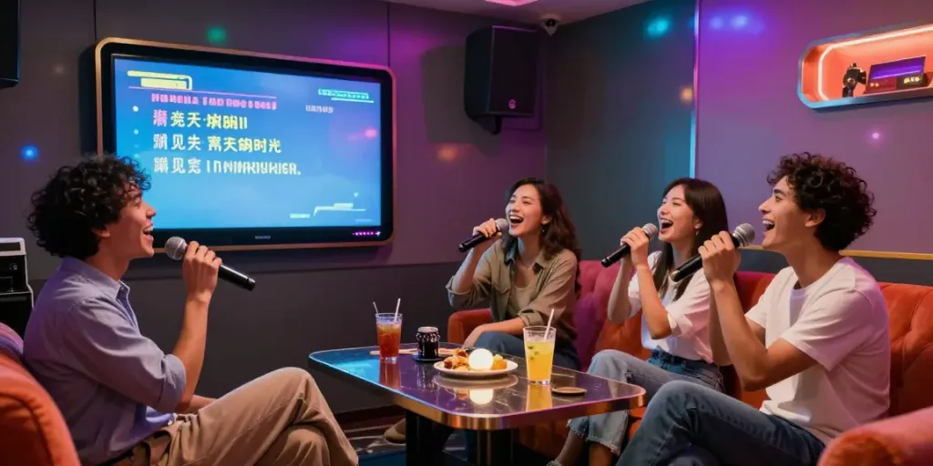 강남 달토에서 친구들과 함께 즐거운 가라오케 시간을 보내는 모습