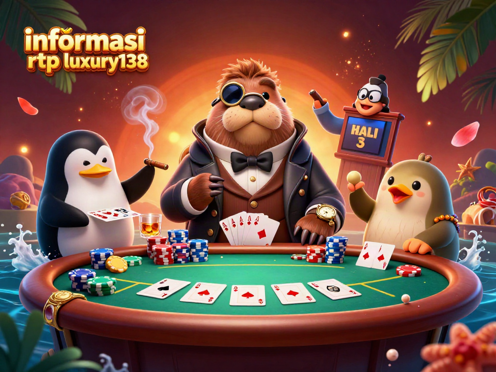 Gambarlah informasi rtp luxury138 dengan karakter kasino beraksi di meja poker bawah laut.