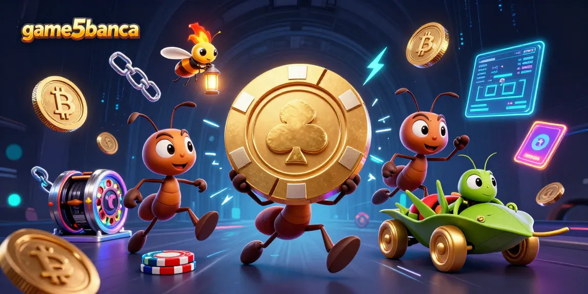 Engage with game5banca by observing a whimsical heist of ants carrying a gigantic poker chip.