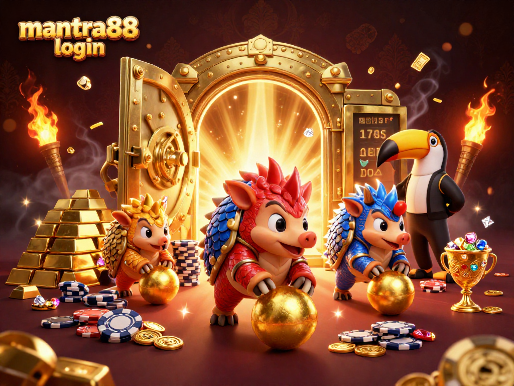 Join the excitement with mantra88 login as rival pangolins roll into golden balls amidst dazzling poker chips!